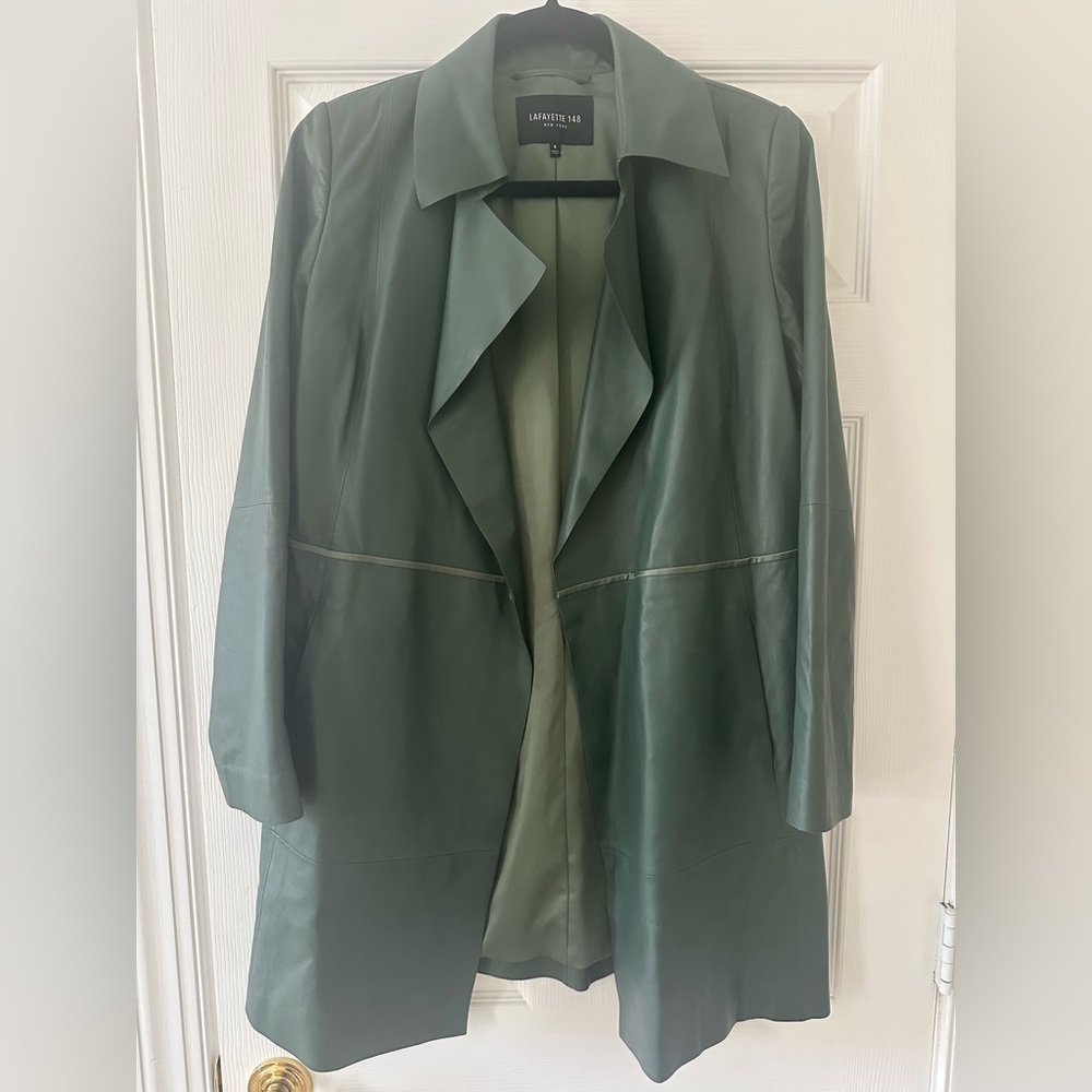 Lafayette 148 New York green leather trench